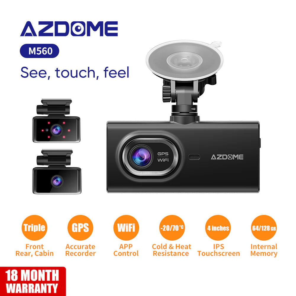 AZDOME M560 3 Channel 4K Dash Cam, 4