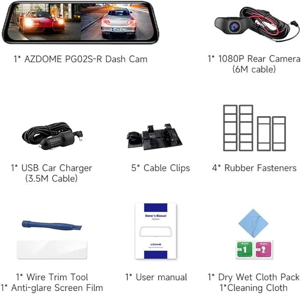 AZDOME PG17 2CH Mirror Dash Cam 2.5K with 12