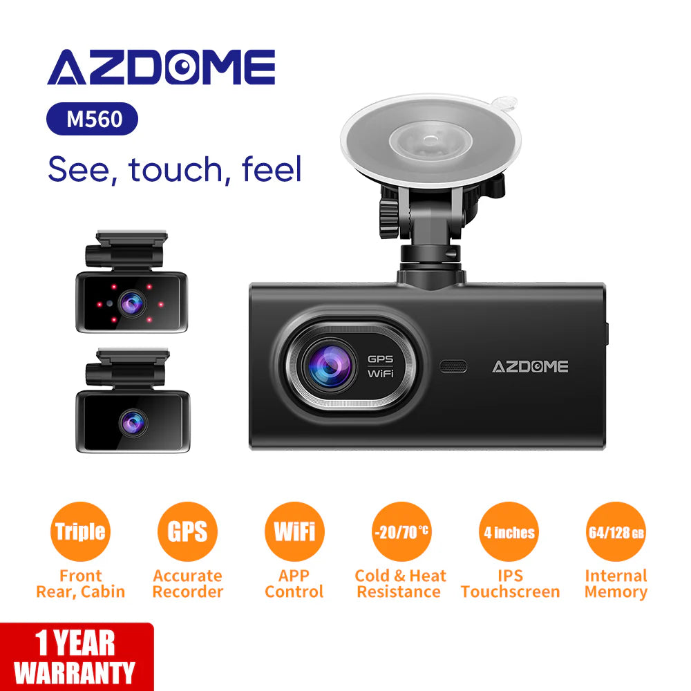 AZDOME M560 3 Channel 4K Dash Cam, 4