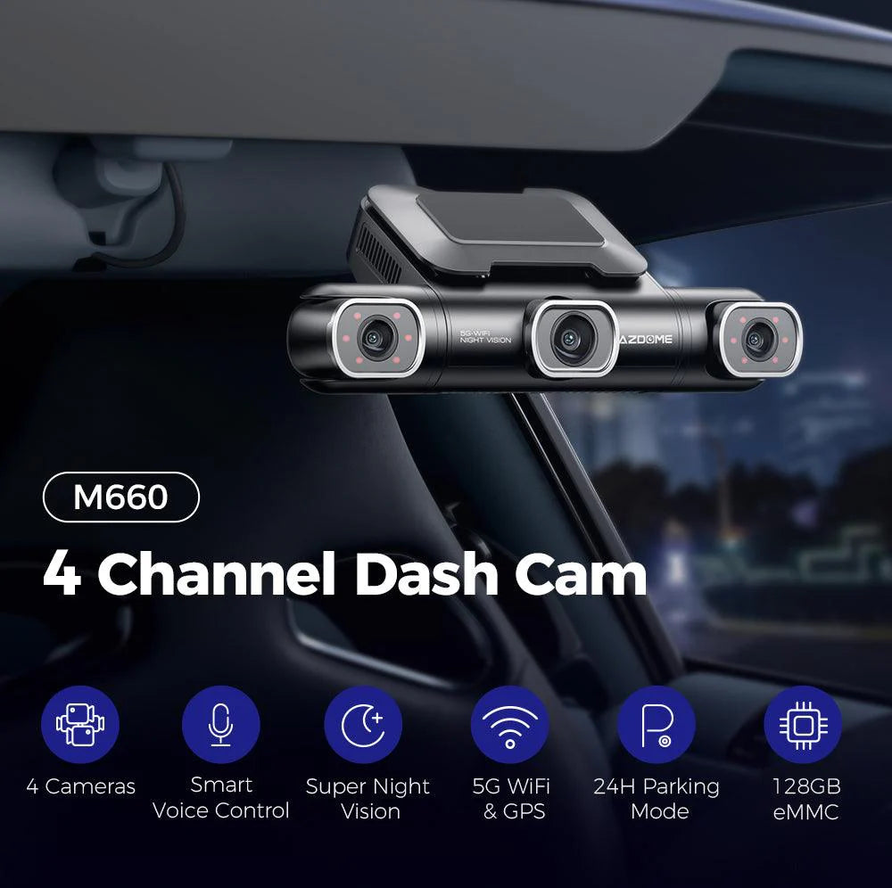 AZDOME M660 4CH Dash Cam 2K with Smart Voice Control 128GB eMMC 24H Parking Mode