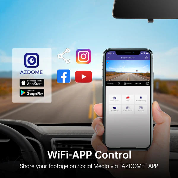AZDOME M300 1CH Dash Cam 1296P with Voice Control 24H Parking Mode
