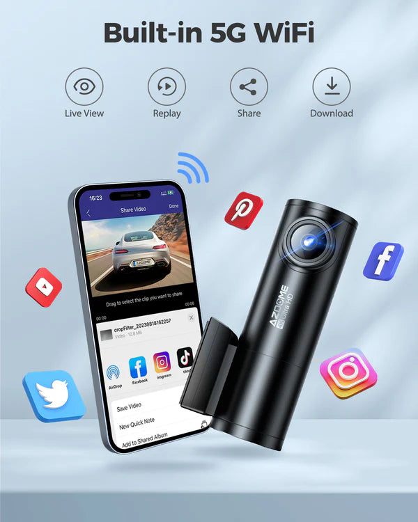 AZDOME M300S 2CH Dash Cam 4K with 5.8G WiFi GPS Voice Control WDR Night Vision 24H Parking Mode
