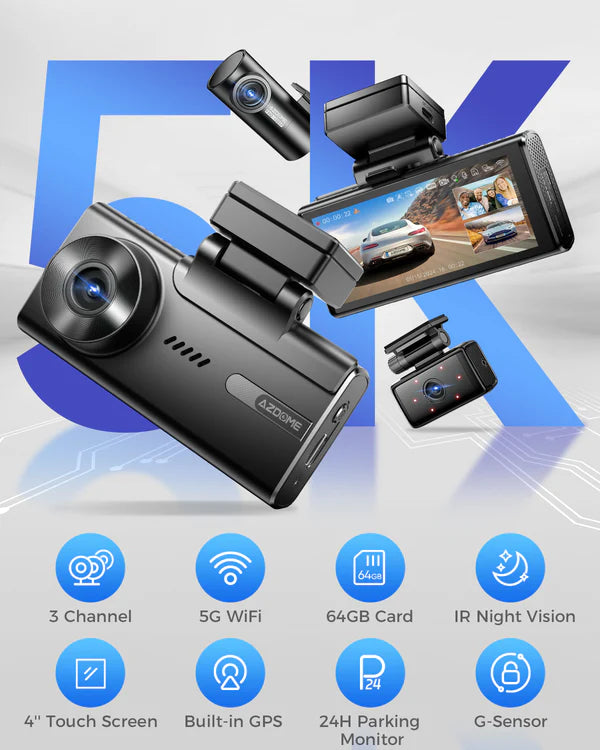 AZDOME M580 3CH Dash Cam 5K with 4