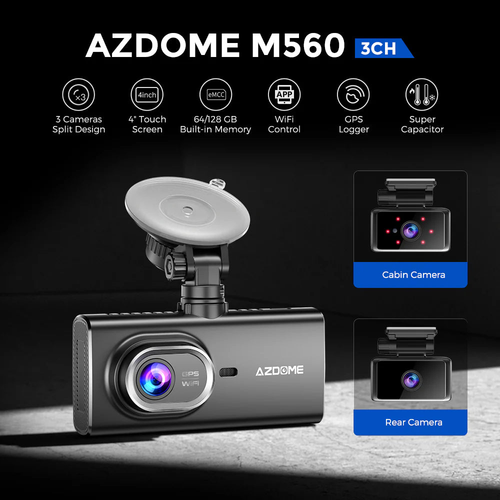 AZDOME M560 3 Channel 4K Dash Cam, 4