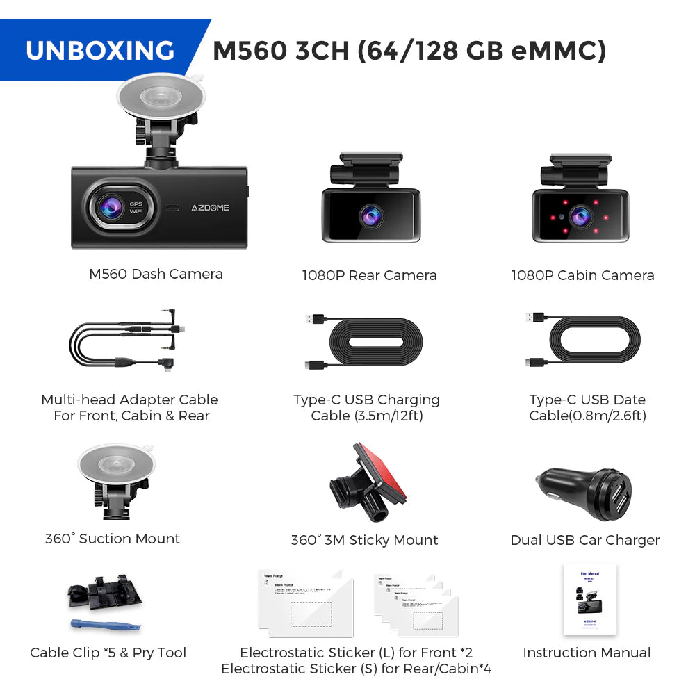 AZDOME M560 3 Channel 4K Dash Cam, 4