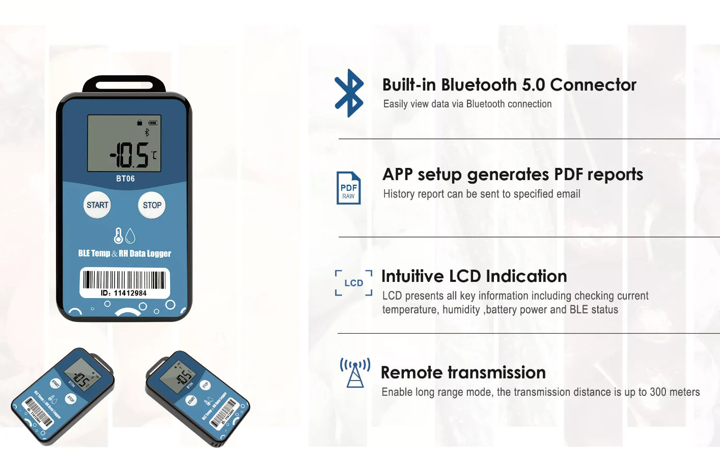 Bluetooth 5.0 Real-time Temperature , Temp and RH Data Logger