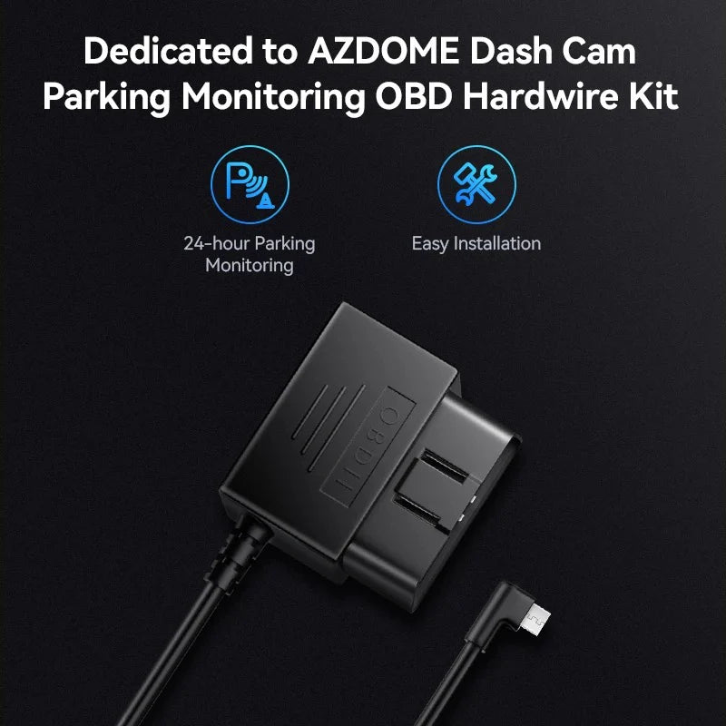 AZDOME 24Hour OBD03 Mini USB Ports 5V 2.5A Car Charge Cable OBD Hardwire Kit Cord 3.5M For Dash Cam Camcorder Vehicle DVR