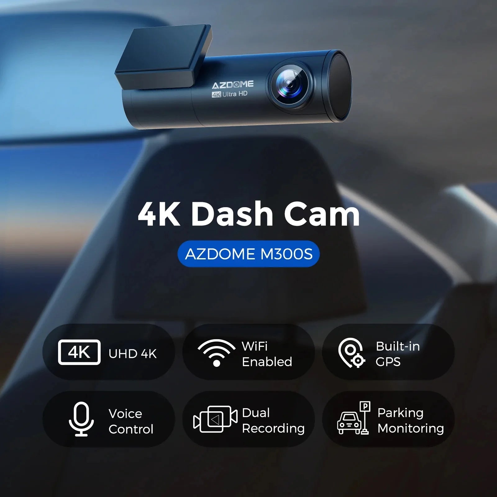 AZDOME M300S Car Recorders 4K+1080P Rear Camera 800MP Lens GPS Wifi...