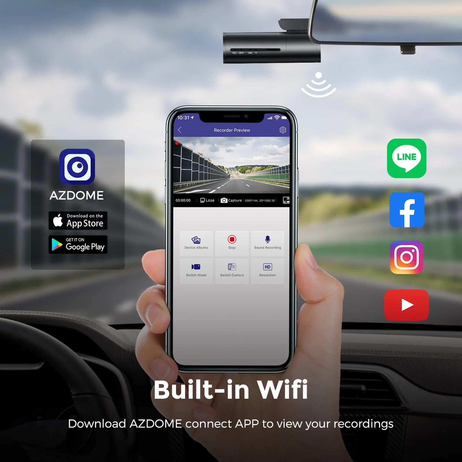 AZDOME M300 Dash Cam 1080P Car DVR WiFi English Voice Command APP C...