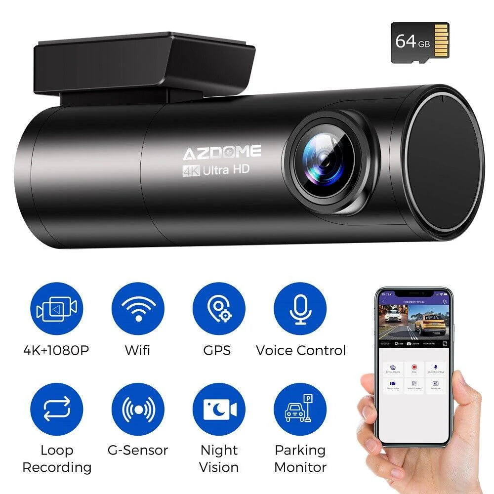 AZDOME M300S Car Recorders 4K+1080P Rear Camera 800MP Lens GPS Wifi...