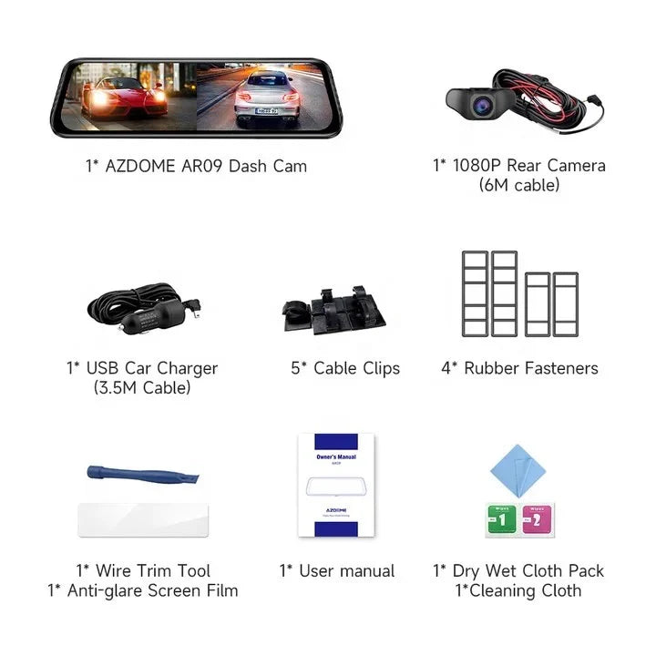 AZDOME AR09 QuadHD 2CH 2K+1080P Full Mirror Wifi Touch , GPS, G-Sen...