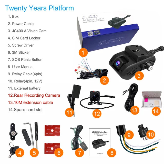JC400 Dash Cam Front and Rear 4G Dashboard Camera GPS WIfi Hotspot ...
