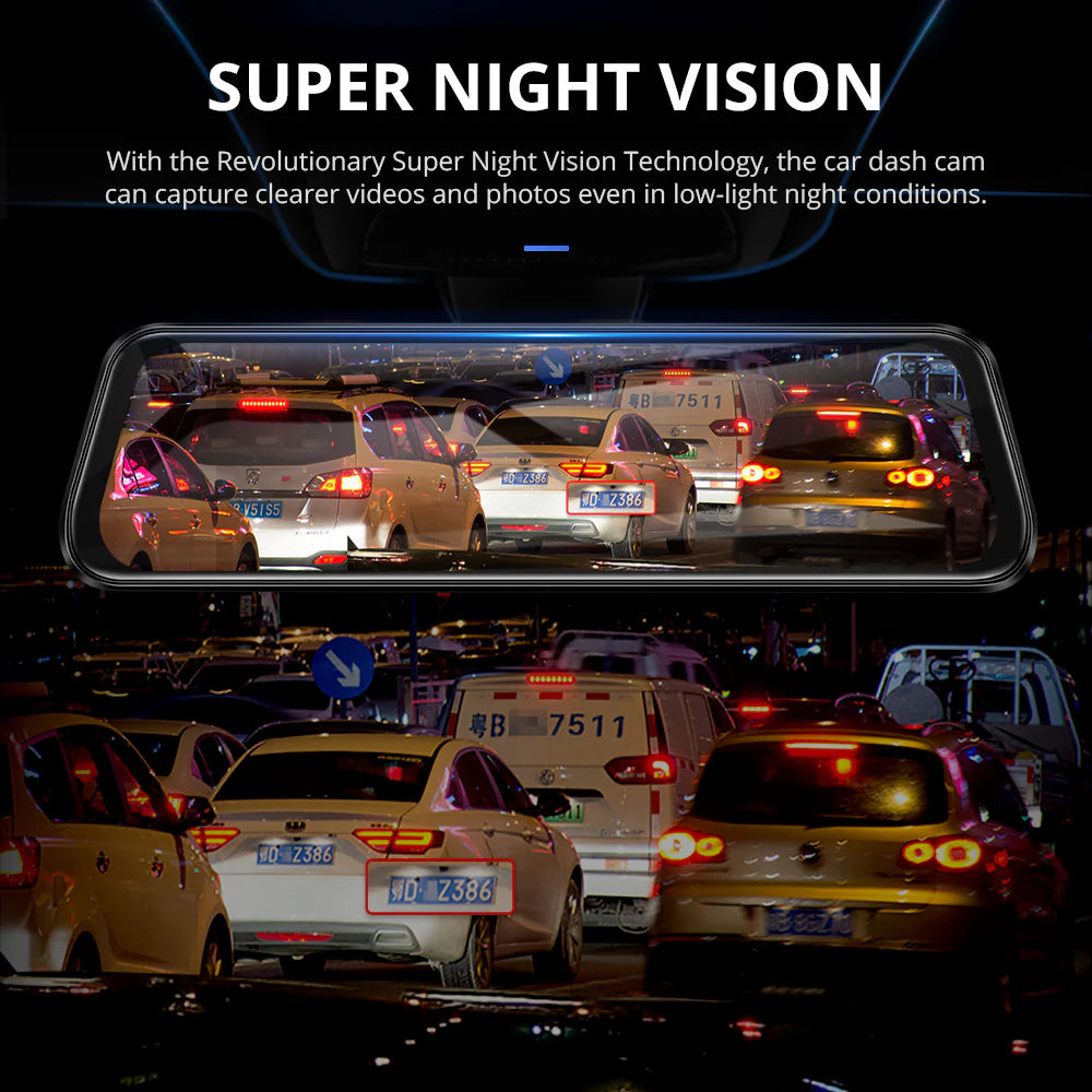 AZDOME AR09 QuadHD 2CH 2K+1080P Full Mirror Wifi Touch , GPS, G-Sen...