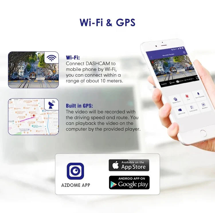AZDOME AR09 QuadHD 2CH 2K+1080P Full Mirror Wifi Touch , GPS, G-Sen...