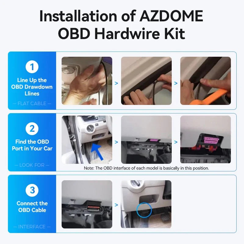 AZDOME 24Hour OBD02 Mico USB Ports 5V 2.5A Car Charge Cable OBD Hardwire Kit Cord 3.5M For Dash Cam Camcorder Vehicle DVR